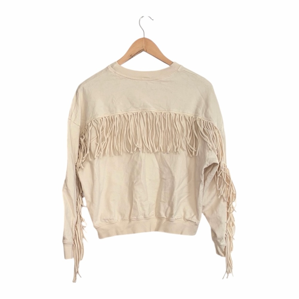 Clare V Cream Le Drop Fringe Western Boho Long Sleeve Sweatshirt Medium - Picture 3 of 5